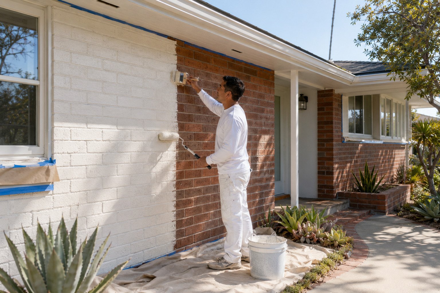 Brick chimney repointed and coated with a breathable finish in Long Beach, CA