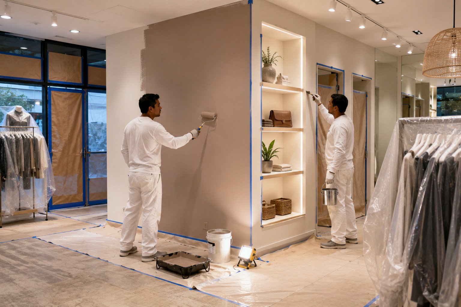 Retail frontage being repainted to a brand standard in Cerritos, CA